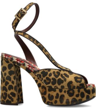 Etro Su&egrave;de Plateausandalen met Dierenmotief - Dames - Sandalen met hakken - Bruin - 36 EU - Su&egrave;de - Schoenen