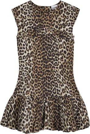Ganni Leopard-print Cotton-poplin Mini Dress - 44 (UK16 / XL)
