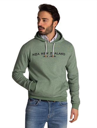 N-Z-A- NEW ZEALAND AUCKLAND Hoodie met buidelzak New Zealand groen gemeleerd en oranje details