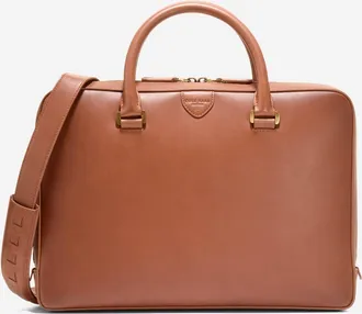 Cole Haan Mens Eastward Burnished Leather Briefcase - Brown