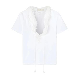 Ermanno Scervino Tops, Dames, Wit, 2Xs, Katoen, Geborduurde katoenen T-shirt