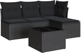 vidaXL Set De Muebles De Jard&iacute;n 5 Pzas Y Cojines Rat&aacute;n Sint&eacute;tico Negro Vidaxl