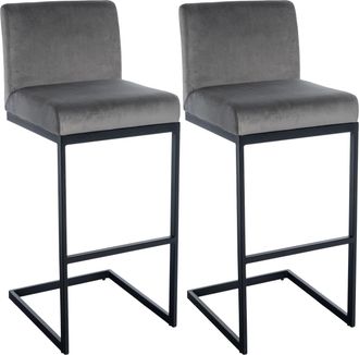 Clp Set De 2 Taburetes De Bar Hopewell, Terciopelo Gris