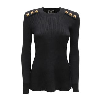 Elisabetta Franchi Round-neck Knitwear, female, Black, Size: XL Maglia a coste stretch