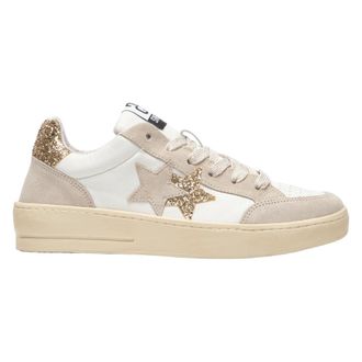 2Star White Leather Sneaker with Glitter Details