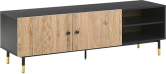 Beliani Beliani - Mueble Tv De Madera Clara Tablero De Fibra Patas De Metal Negro Estantes De Almacenamiento Abilen
