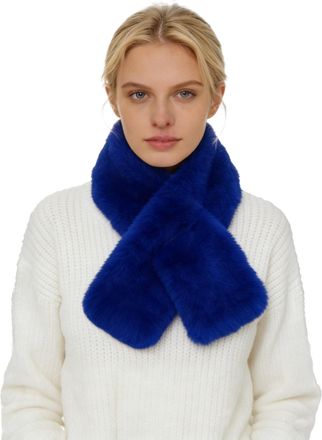 Lina & Lily Faux Fur Pull-Through Womens Winter Collar Scarf Neck Warmer Rectangle Fluffy (Royal Blue)