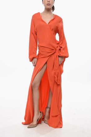 Super Blond Maxi Dress a Portafoglio con Cintura Super Blond