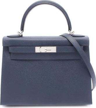 Herm&egrave;s Borsa a mano Kelly II Sellier 28 in pelle Epsom 2025 - Blu