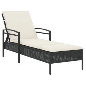 vidaXL Lettino Prendisole Con Cuscino Nero 63x200x81 Cm In Polyrattan - Vidaxl