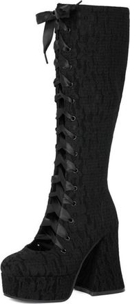 Generic Womens Platform Gothic Punk Boots Lace Up Knee High Boots with Side Zipper Block High Heel Cosplay Boot,Black1,5.5 UK