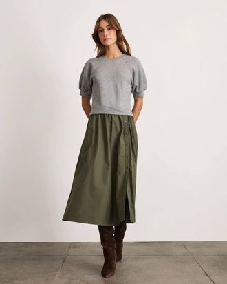 Tanya Taylor Shayna Knit Combo Dress In Heather Gray/army