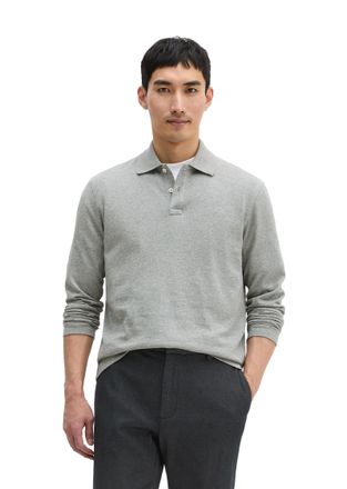 Marc O'Polo Langarm-Poloshirt MARC OPOLO, Herren, Gr. L, grau melange, Jersey, Obermaterial: 100% Baumwolle, regular fit, Shirts Langarm-Poloshirt