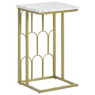 Beliani Beliani - Mesa Auxiliar Dorada Con Efecto M&aacute;rmol Blanco Tablero Cuadrado Mdf Hierro Metal Base Dorada Glamour Pandale