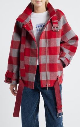 Damson Madder Polly Water Resistant Buffalo Check Wool Blend Jacket in Red at Nordstrom Rack, Size 8 Us / 12 Uk