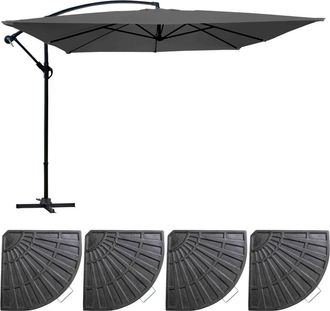 Oviala Sombrilla colgante inclinable (3 x 3 m) y 4 losas lastradas gris