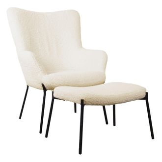 Happy Garden Happy Garden - Sill&oacute;n Borreguito Efecto Lana Rizada Beige Con Reposapi&eacute;s Eira
