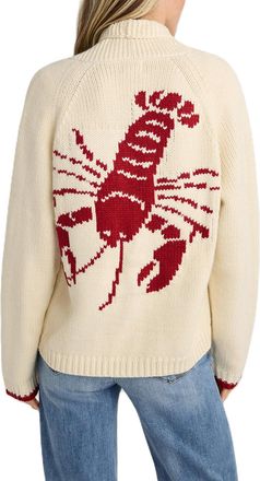 Generic Y2K Printed Cardigan for Women Lobster Graphic Scarf Collar Button Pullover Coat Winter Streetwear, red, XL