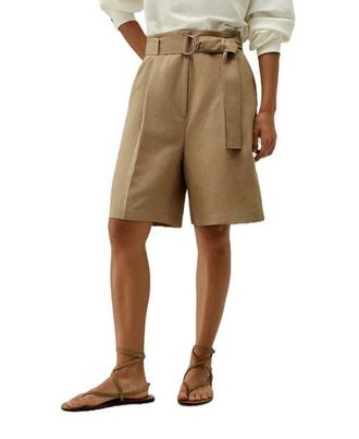LilySilk Womens Chic Silk-Linen Blend Bermuda Shorts in Oak at Nordstrom, Size 10