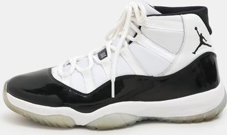 Air Jordan White/black Patent And Canvas Jordan-11-Retro High Top Sneakers