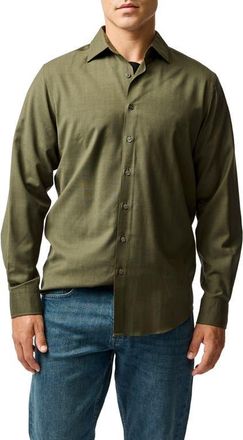 Rodd & Gunn Esk Valley Wool M&eacute;lange Button-Up Shirt in Pine at Nordstrom, Size X-Small