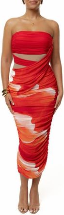 JLUXLABEL Ruched Strapless Body-Con Midi Dress in Red at Nordstrom, Size X-Small