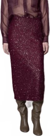 Nude Sequined Knit Skirt In Burgundy