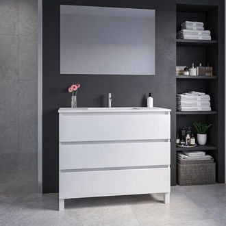 Saniclass Chaci PLUS Badkamermeubelset - 100x86x46cm - keramische wastafel wit - 1 wasbak - 1 kraangat - 3 lades - rechthoekige spiegel - mat wit