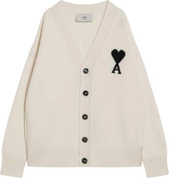 Ami Short Cardigan Jumpers - male - Ami Paris - Cardigans - White - XL - Knitwear