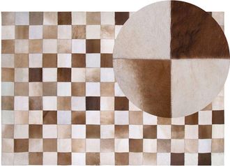 Beliani Area Rug Carpet Brown and Beige Leather Chequered 140 x 200 cm Rustic Country SOLMAZ