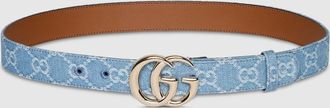 Gucci GG Marmont Thin Belt, Blue, Fabric