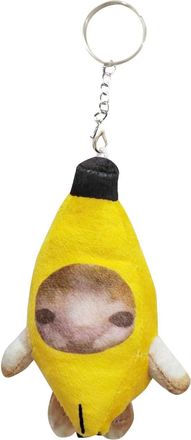 Generic Custom Keyring Crying Banana Cat Pendant Cute Banana Cat Doll Sound Making Crying Keychain Meow Doll Keychain Cute Charm 7. 1inch Keyring Chain (B, On