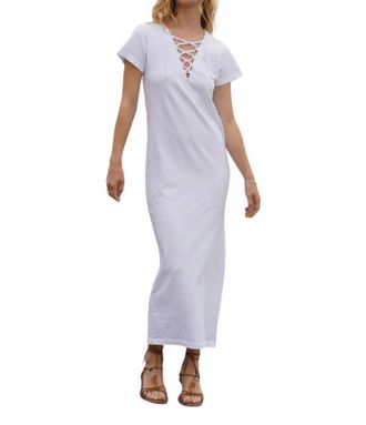 LnA Bel Air Lace Up Dress In White