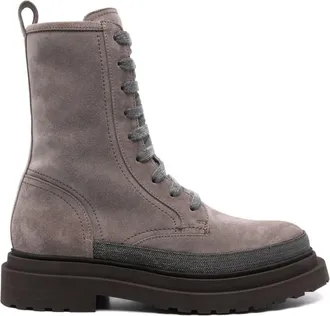 Brunello Cucinelli Monili-detail suede boots - women - Suede - 37 - Grey