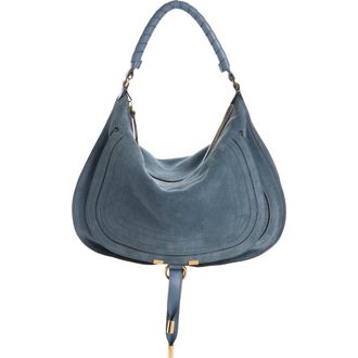 Chlo&eacute; Medium Marcie Suede Shoulder Bag in Ashes Blue at Nordstrom
