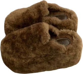 Generic YUJIEBB Flats Platform Slippers Fur Women Cotton Casual Mules Shoes Home Snow Boots Cozy Dress Mujer Zapatos Brown