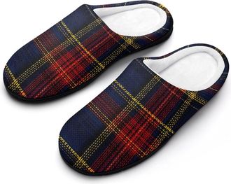 Generic Scottish Tartan Plaid Slippers Men Winter Warm Cotton Anti-Slip Indoor Slip-Ons House Shoes