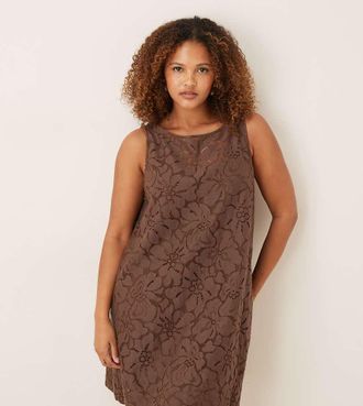 Asos Curve ASOS DESIGN Curve - Vestito corto a trapezio in pizzo color cioccolato-Nero