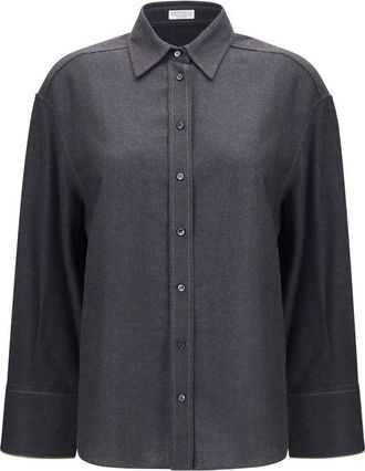 Brunello Cucinelli Gray Wool Oves Aries Dress Womens Shirt