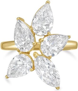 Diana M. Jewels 18kt Yellow Gold 8.00cts Lab Grown Pear and Marquise cut Diamond Cluster Ring