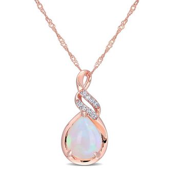 Amour 2 CT TGW Ethiopian Blue-opal and Diamond-accent Twist Pendant with Chain In 10K Rose Gold