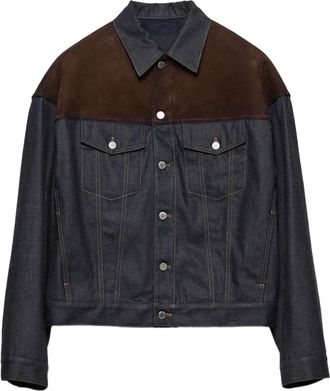 Prada suede-panel denim jacket - Blue