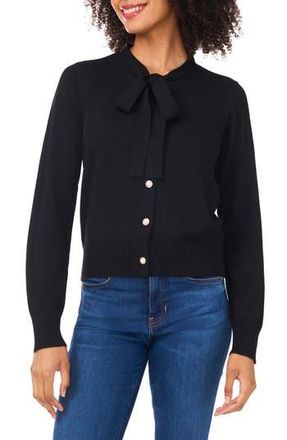 CeCe by Cynthia Steffe Tie Neck Cardigan in Rich Black at Nordstrom Rack, Size Medium