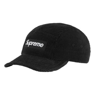 SUPREME Corduroy Camp Cap Black White SUP-FW22-1126