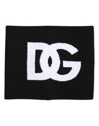Dolce & Gabbana Mens Black White Logo Print Knitted Neck Warmer Scarf Wool - One Size