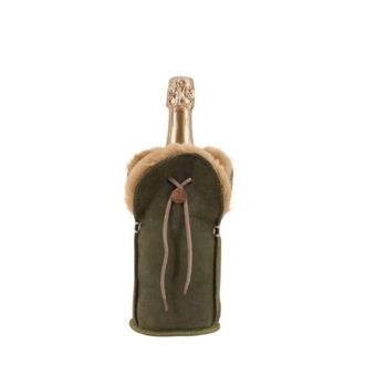 Kywie Funda para botella de champ&aacute;n de aut&eacute;ntica piel de oveja caqui