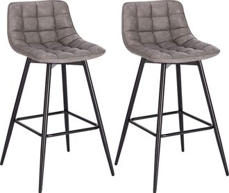 Woltu Woltu Lot De 2 Tabourets De Bar Avec Repose-pieds, Tabourets Bar-bistro, Si&egrave;ge En Similicuir, Pieds En M&eacute;tal, Gris Fonc&eacute;