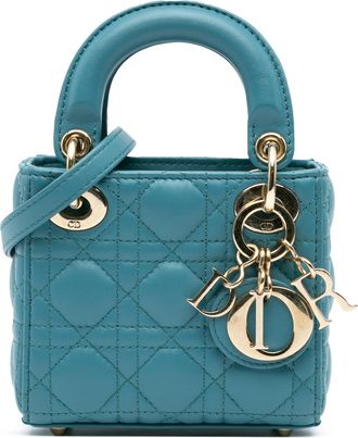 Dior Womens Lady Mini Bag Lambskin Leather - Teal - One Size