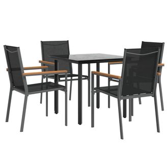 Berkfield Home Beautiful 5 Piece Garden Dining Set Black Textilene & Steel