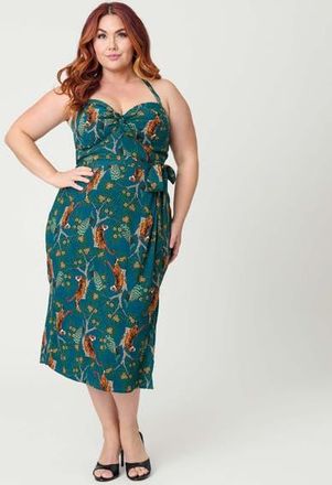 Unique Vintage Plus Size Leilani Sleeveless Sarong Dress in Teal Tiger Print at Nordstrom, Size 4X